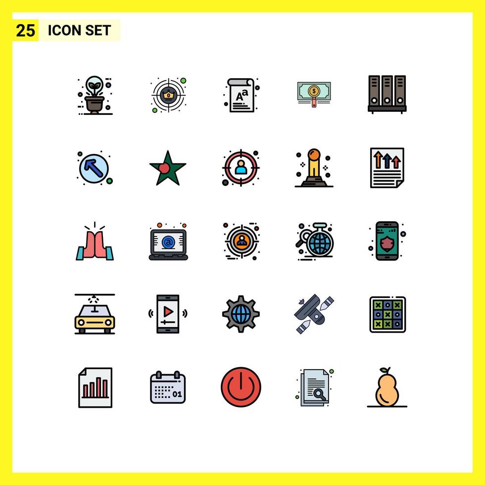 Filled line Flat Color Pack of 25 Universal Symbols of dollar search target fund board Editable Vector Design Elements