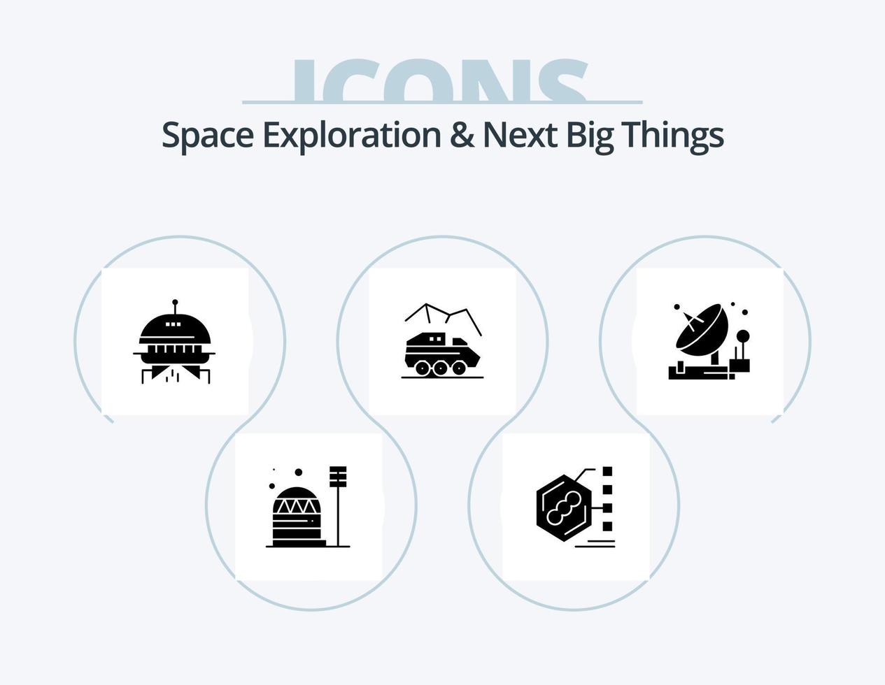 Space Exploration And Next Big Things Glyph Icon Pack 5 Icon Design. transport. rover. form. planet. ufo vector