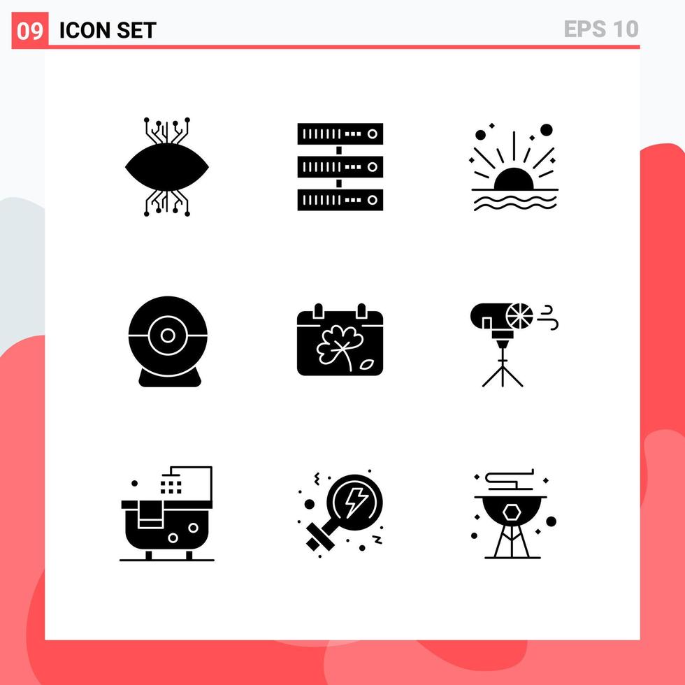 Group of 9 Solid Glyphs Signs and Symbols for flower security network webcam beach Editable Vector Design Elements