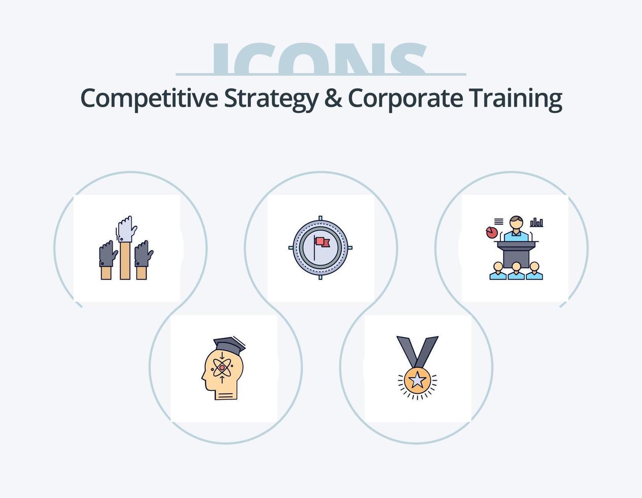 la estrategia competitiva y la línea de formación corporativa llenaron el diseño de iconos del paquete de iconos 5. rey. corona. presentación. seminario. presentación vector