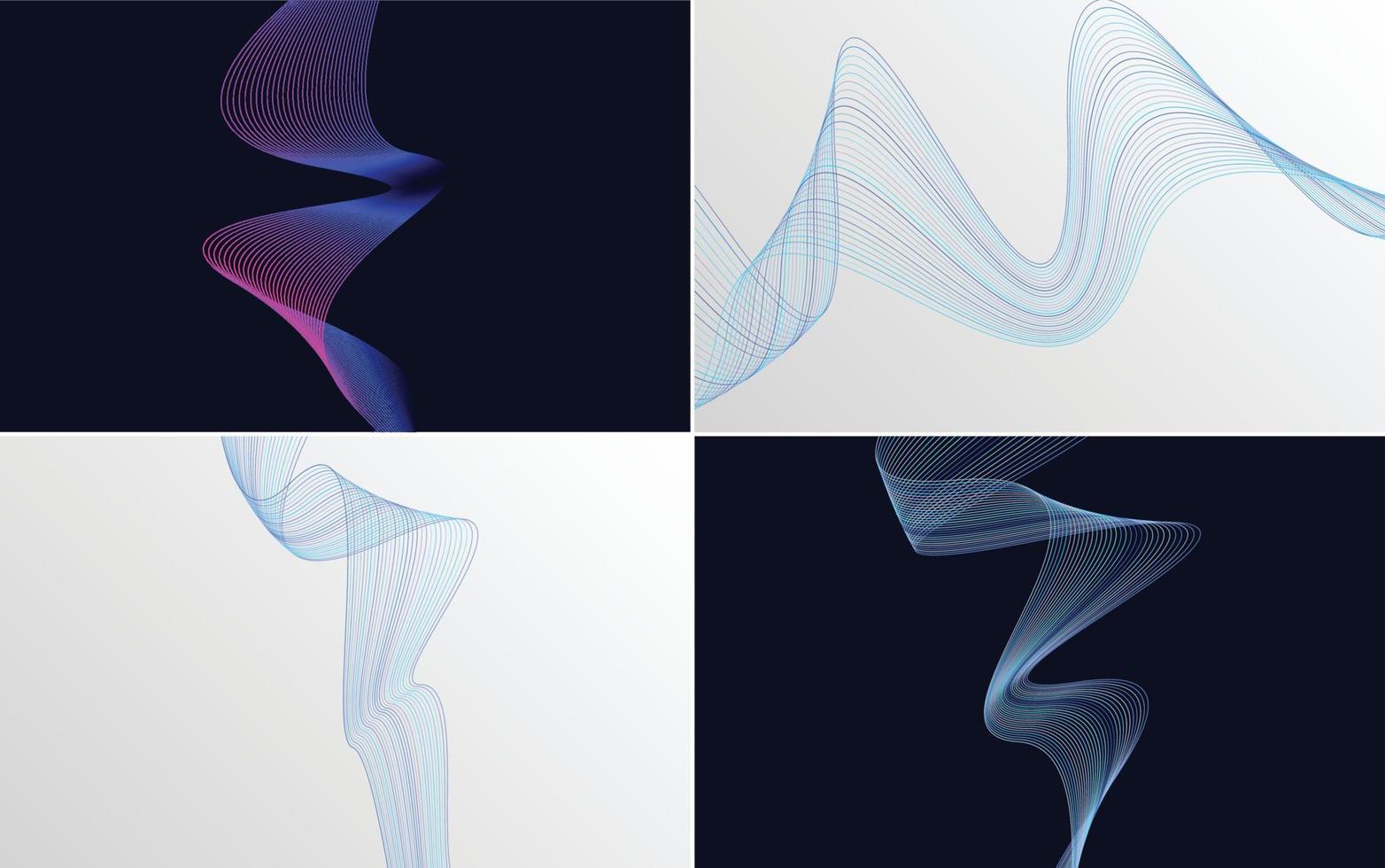 Set of 4 geometric wave pattern background Abstract waving line vector