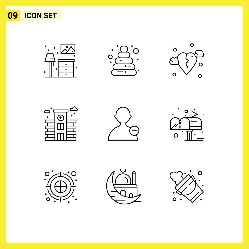 Set of 9 Vector Outlines on Grid for box interface broken basic life Editable Vector Design Elements