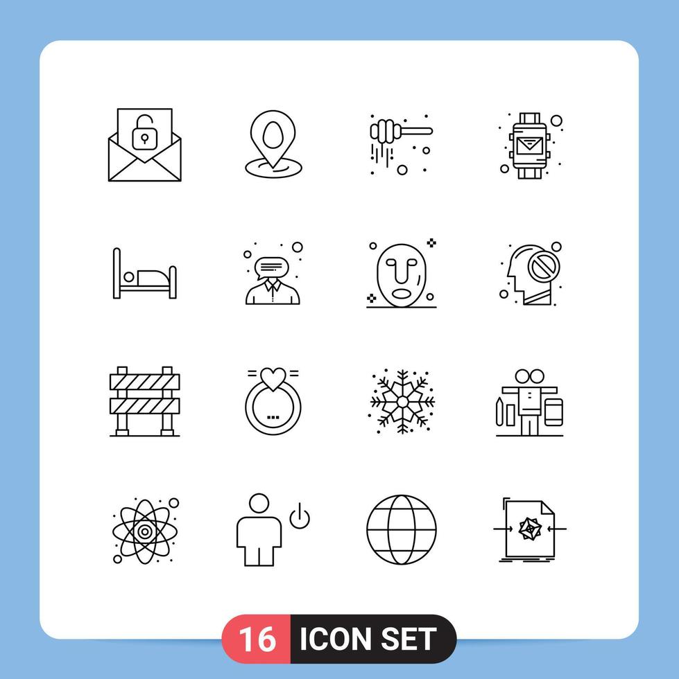 Outline Pack of 16 Universal Symbols of bed smart watch dipper smart wrist email Editable Vector Design Elements