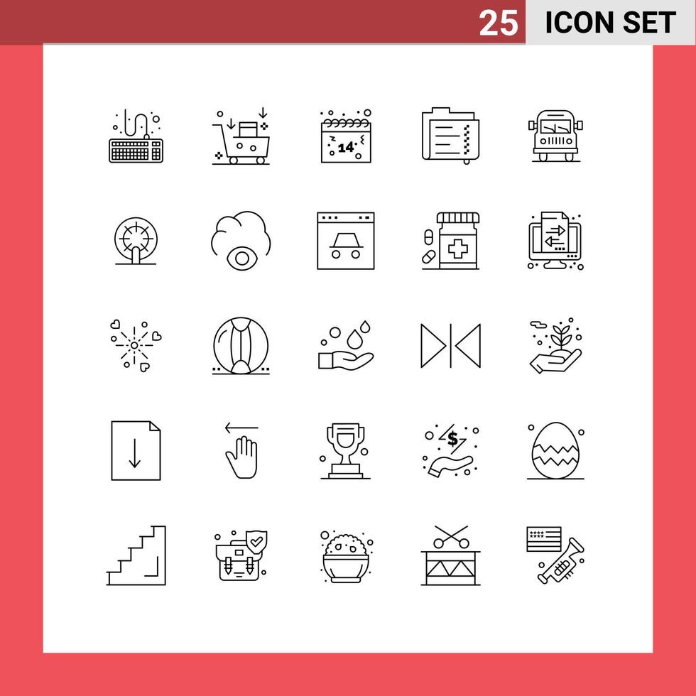 Set of 25 Commercial Lines pack for folder document emarketing data valentines Editable Vector Design Elements