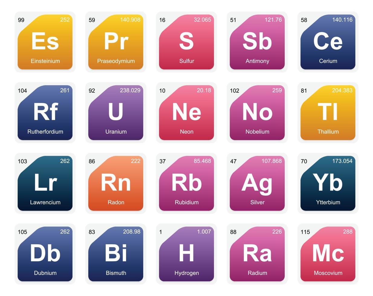 20 Preiodic table of the elements Icon Pack Design vector