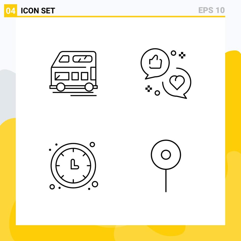 Stock Vector Icon Pack of 4 Line Signs and Symbols for bus clock vehicle like time keeper Editable Vector Design Elements