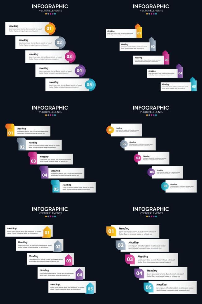 Vector 6 Infographics Pack Presentation slide template 5 Steps cycle diagrams and timelines