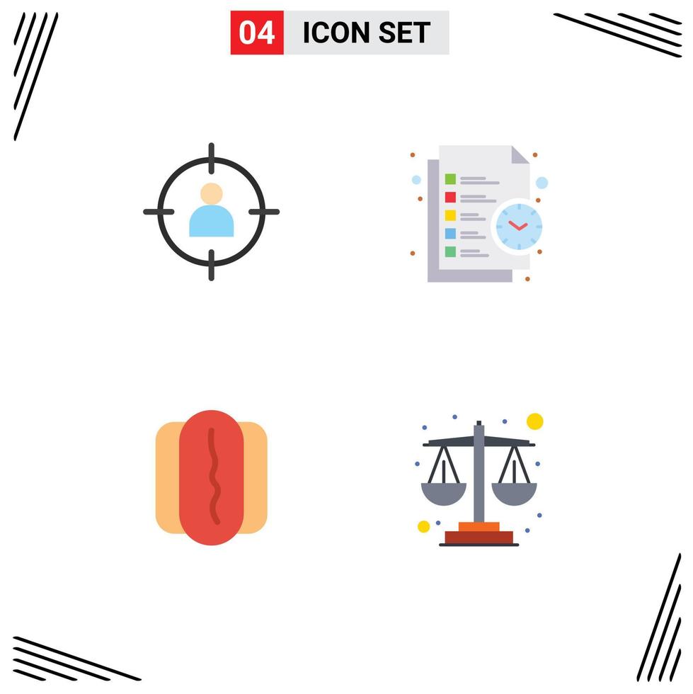 Universal Icon Symbols Group of 4 Modern Flat Icons of human time target list hotdog Editable Vector Design Elements