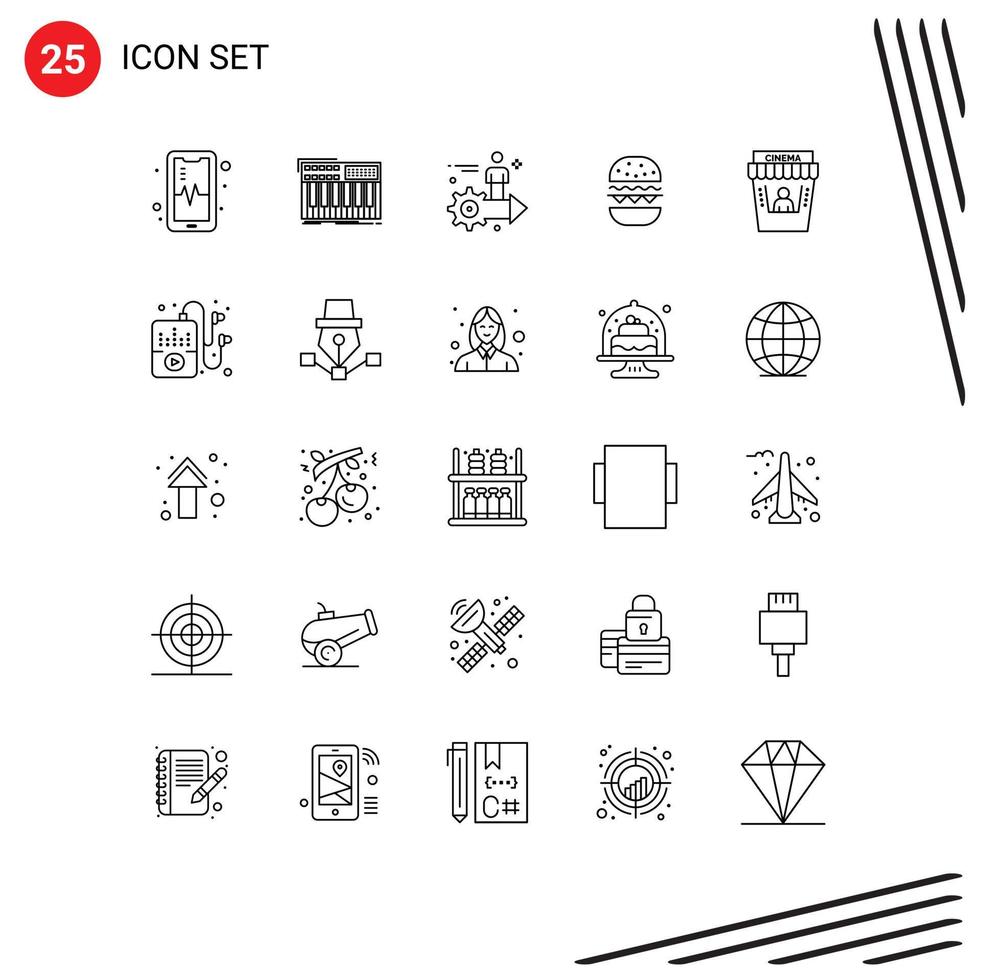 Set of 25 Commercial Lines pack for cinema eat setting food man Editable Vector Design Elements