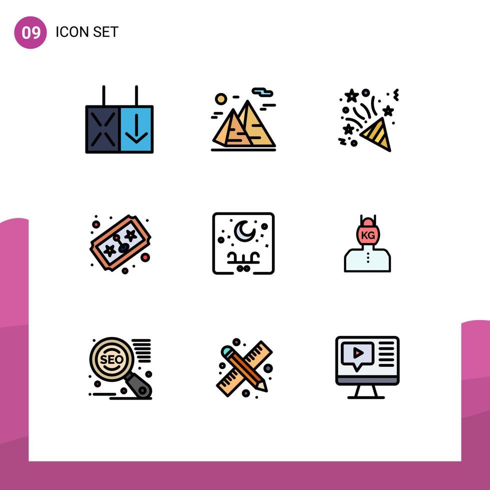 Pictogram Set of 9 Simple Filledline Flat Colors of lettering eid christmas joystick game Editable Vector Design Elements
