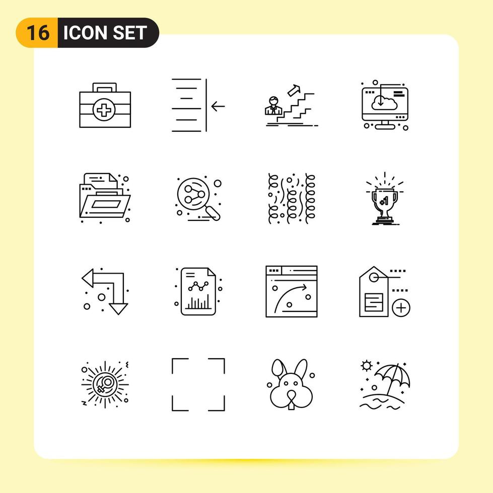 User Interface Pack of 16 Basic Outlines of folder software development installation computer Editable Vector Design Elements