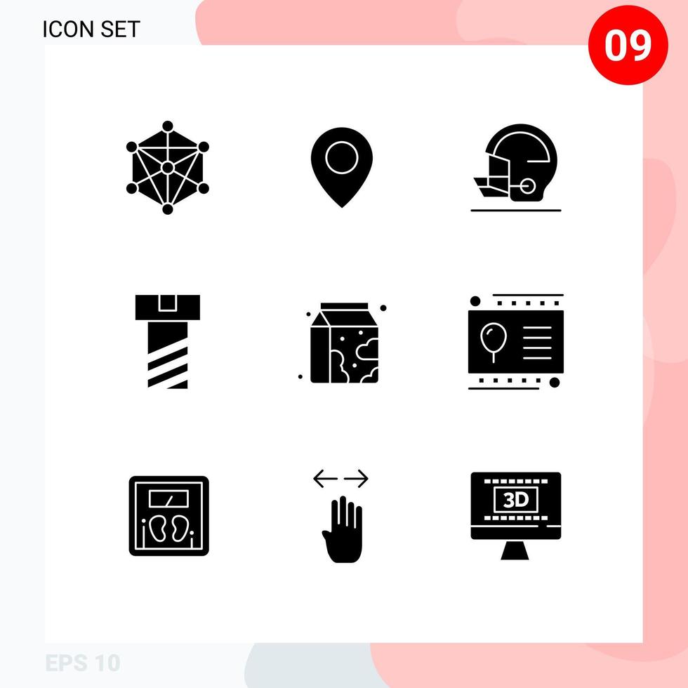 9 Solid Glyph concept for Websites Mobile and Apps gift card milk safety drink nut Editable Vector Design Elements