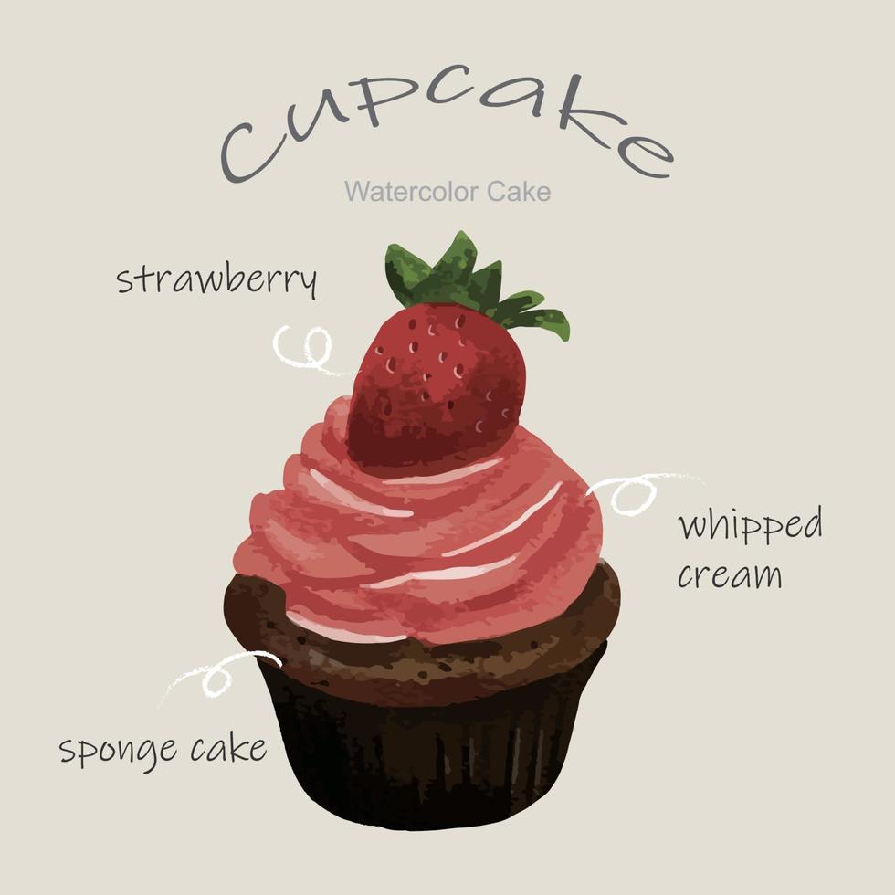 Watercolor cakes with cup cake vector