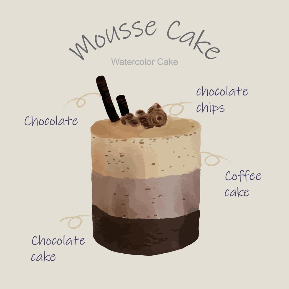 Watercolor cakes with mousse cake vector