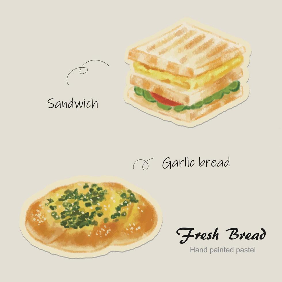 Hand drawn colored pencil with bread vector