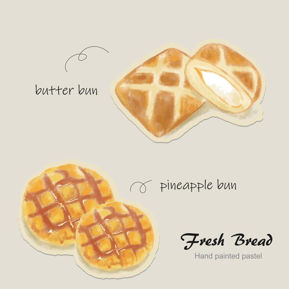 Hand drawn colored pencil with bread vector