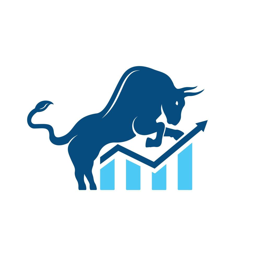 Bull with chart bar logo design. Finance vector logo design.