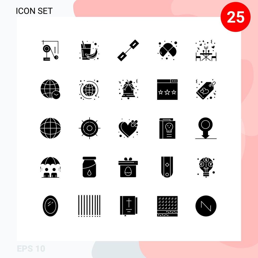 Set of 25 Commercial Solid Glyphs pack for lab chemistry juice cells linked Editable Vector Design Elements