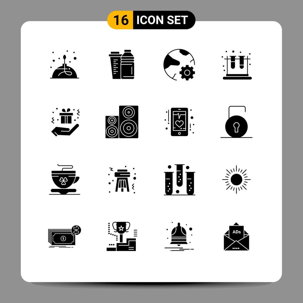 Set of 16 Vector Solid Glyphs on Grid for test school shaker online internet Editable Vector Design Elements