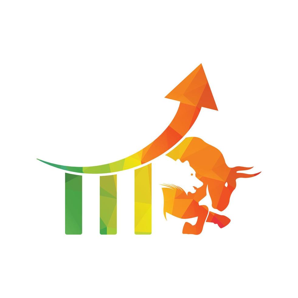 Bear and bull vector logo design. Bear bull chart bar statistic logo.