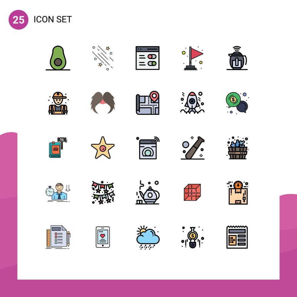 grupo de símbolos de icono universal de 25 colores planos de línea llena moderna de elementos de diseño de vector editables de bandera de acabado de comunicación ganadora de bote