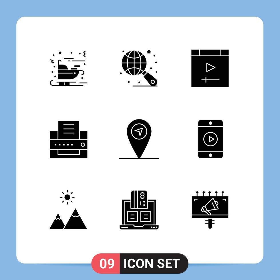 9 Thematic Vector Solid Glyphs and Editable Symbols of phone map computer gps fax Editable Vector Design Elements