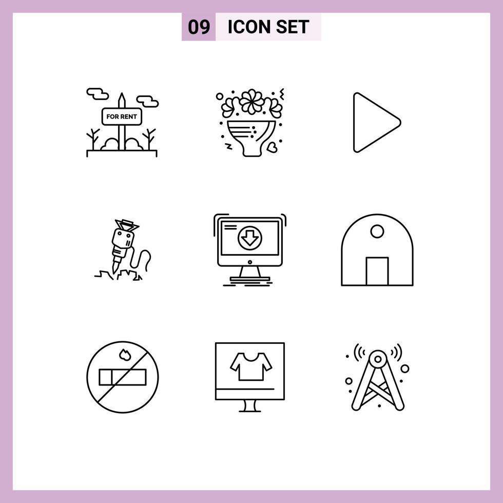 Group of 9 Modern Outlines Set for addition repair celebrate construction drill Editable Vector Design Elements