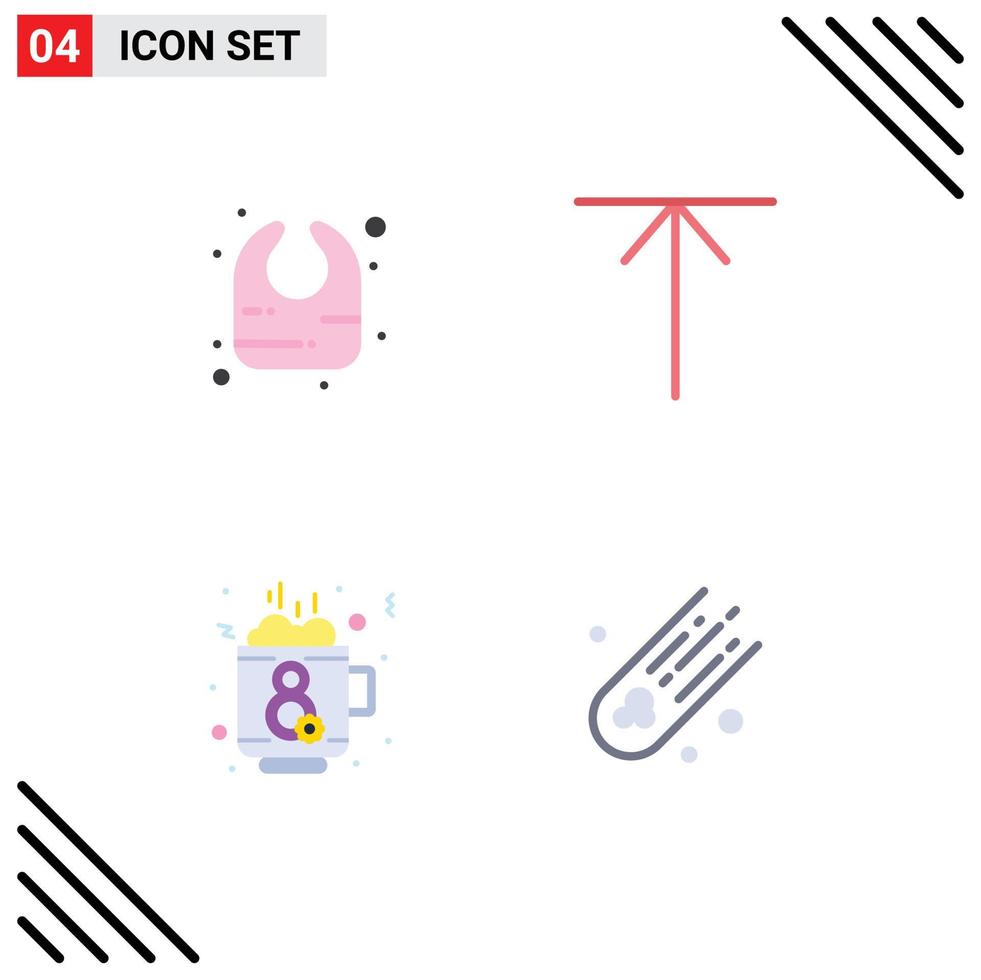 Set of 4 Commercial Flat Icons pack for baby tea arrow coffee comet Editable Vector Design Elements