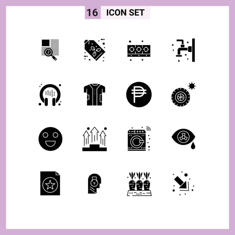16 Universal Solid Glyph Signs Symbols of communication faucet cooker cleaning bath Editable Vector Design Elements