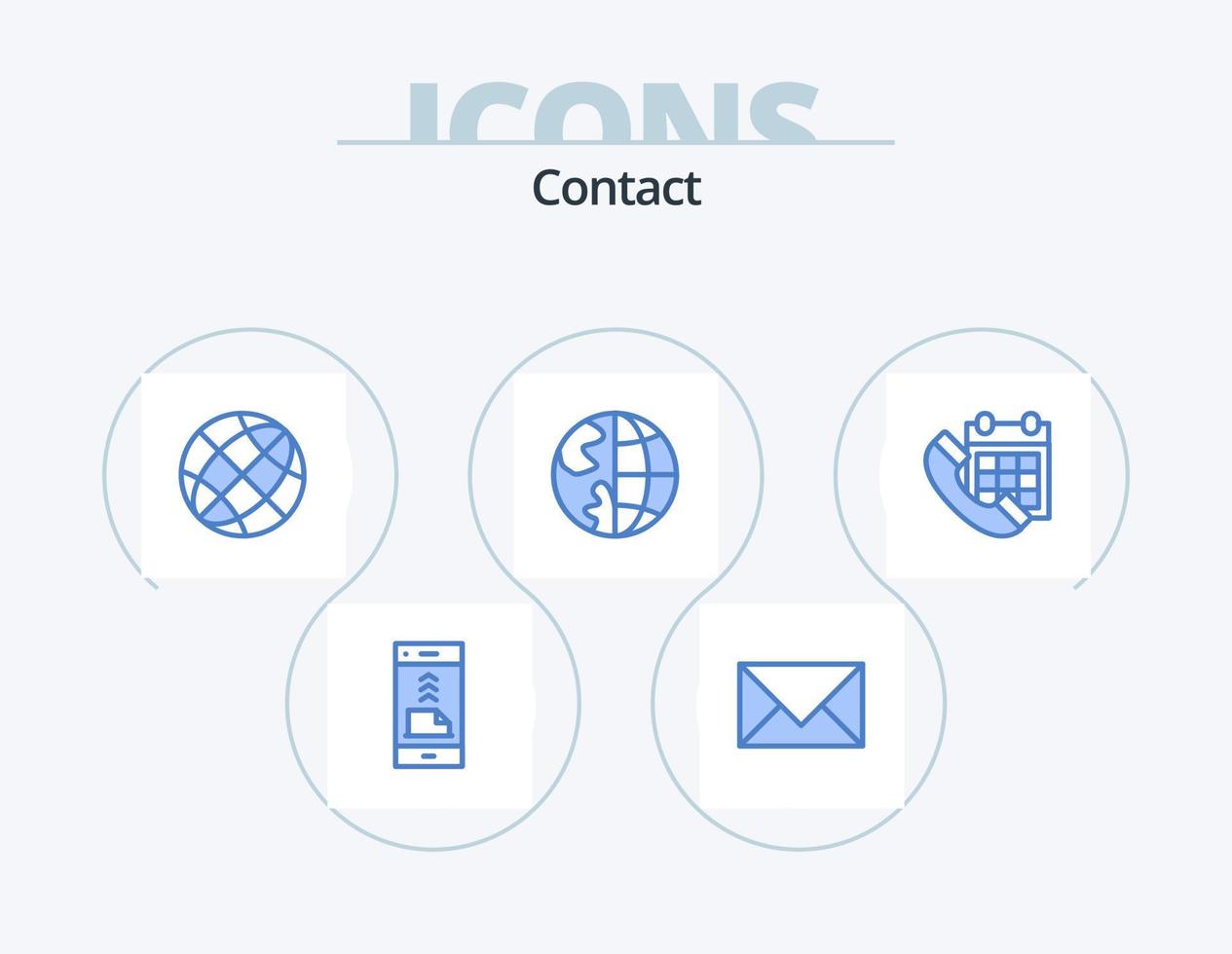 Póngase en contacto con el diseño de iconos del paquete de iconos azules 5. llamada. colador. Email. globo. Contáctenos vector