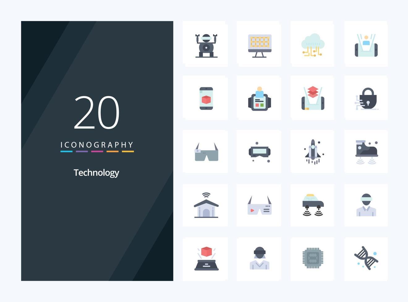 20 Technology Flat Color icon for presentation vector