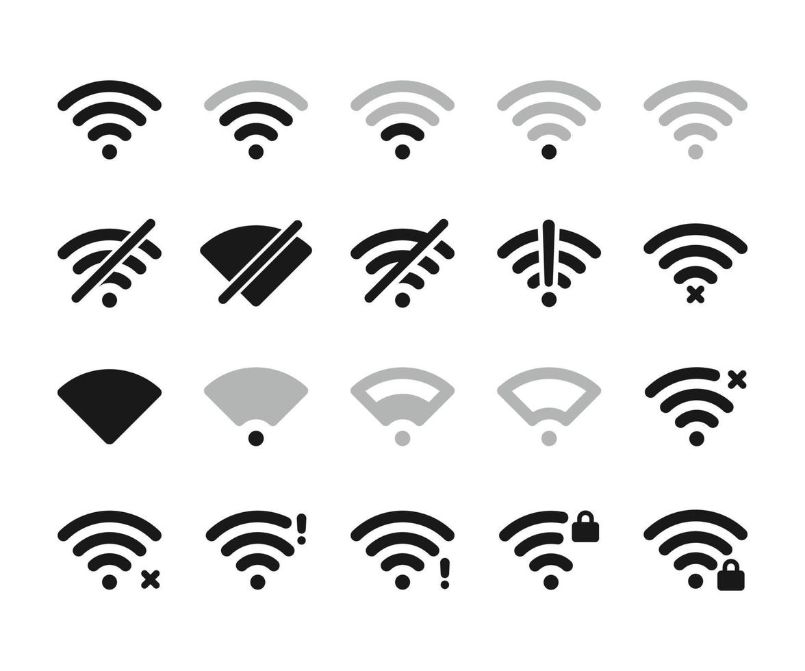 Wireless icon set. No wifi. Different levels of wifi signal icon. Collection of wireless and Wifi icons template vector