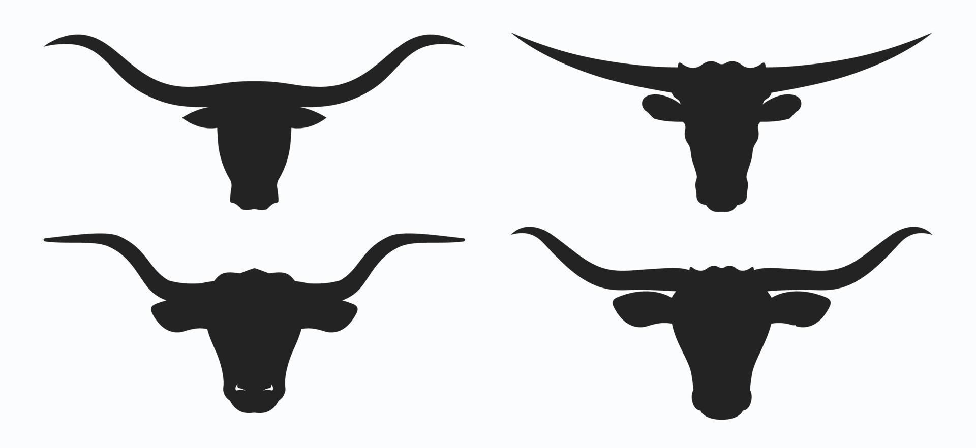 Bull head logo icon set. Bullhead silhouette long horn vector template