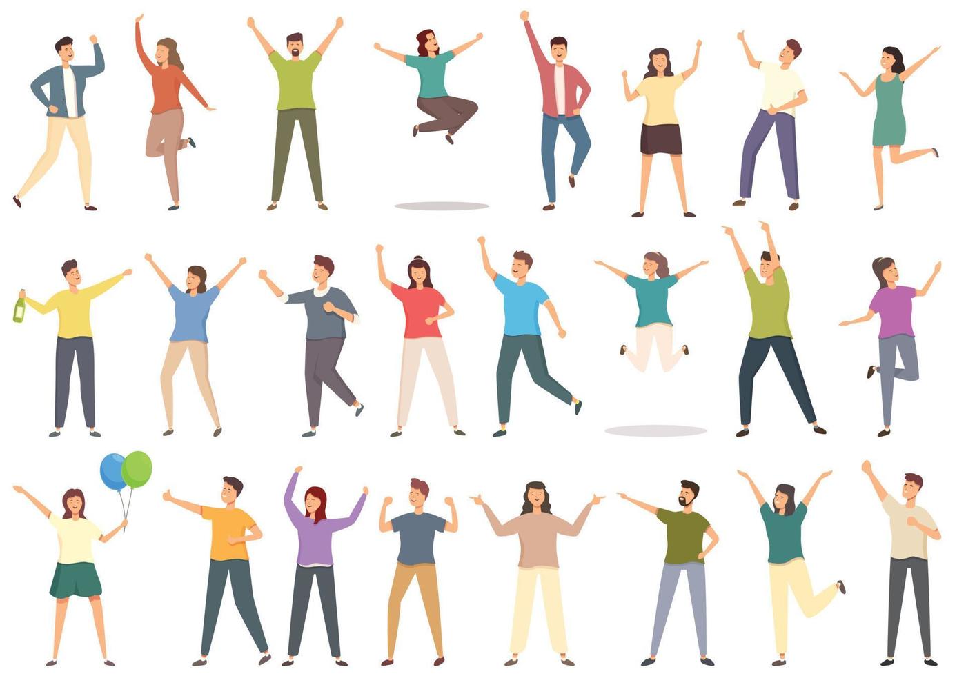 People celebrating icons set cartoon vector. Reward team vector