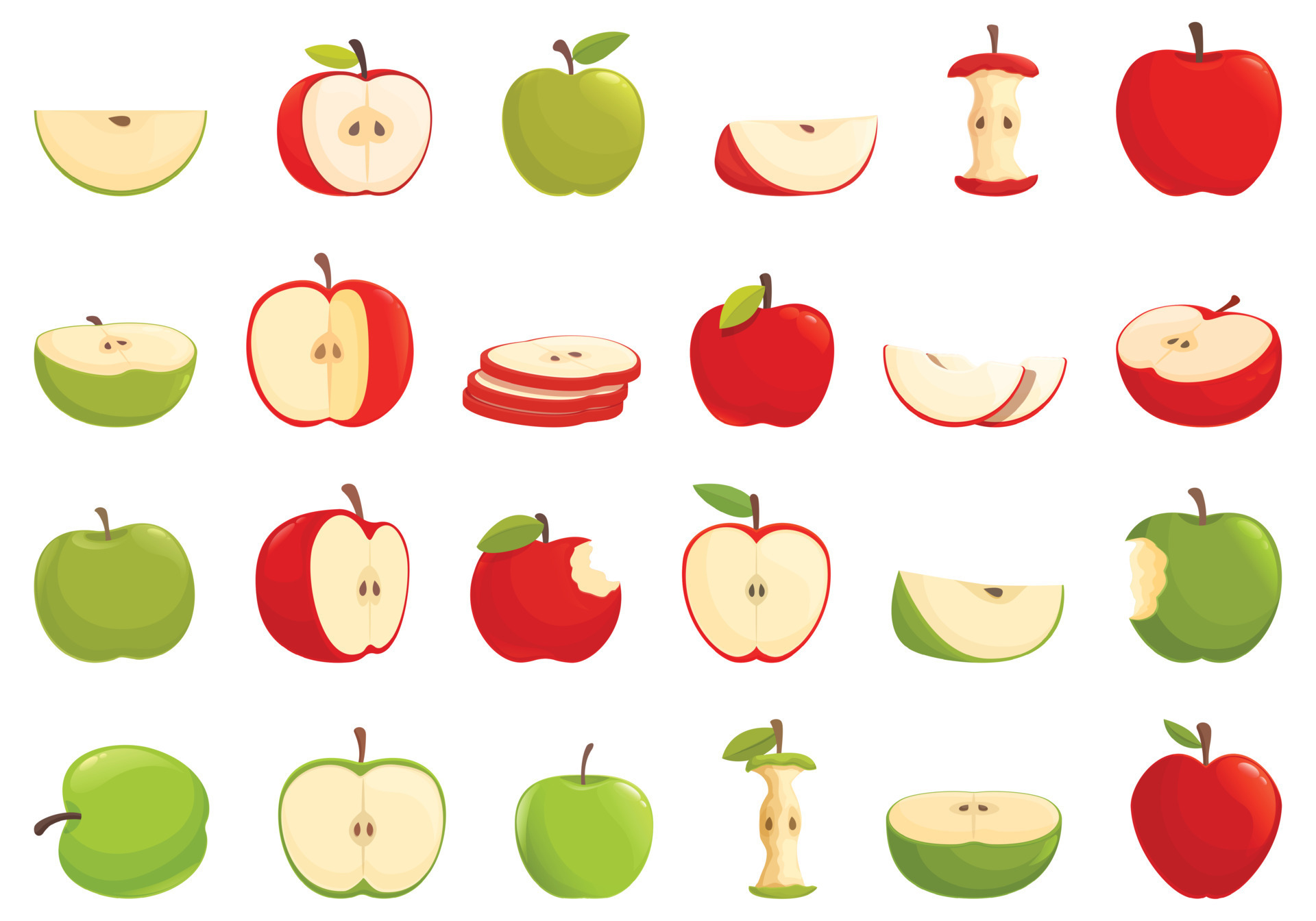 Apple icons set cartoon vector. Slice fruit 16227529 Vector Art at Vecteezy