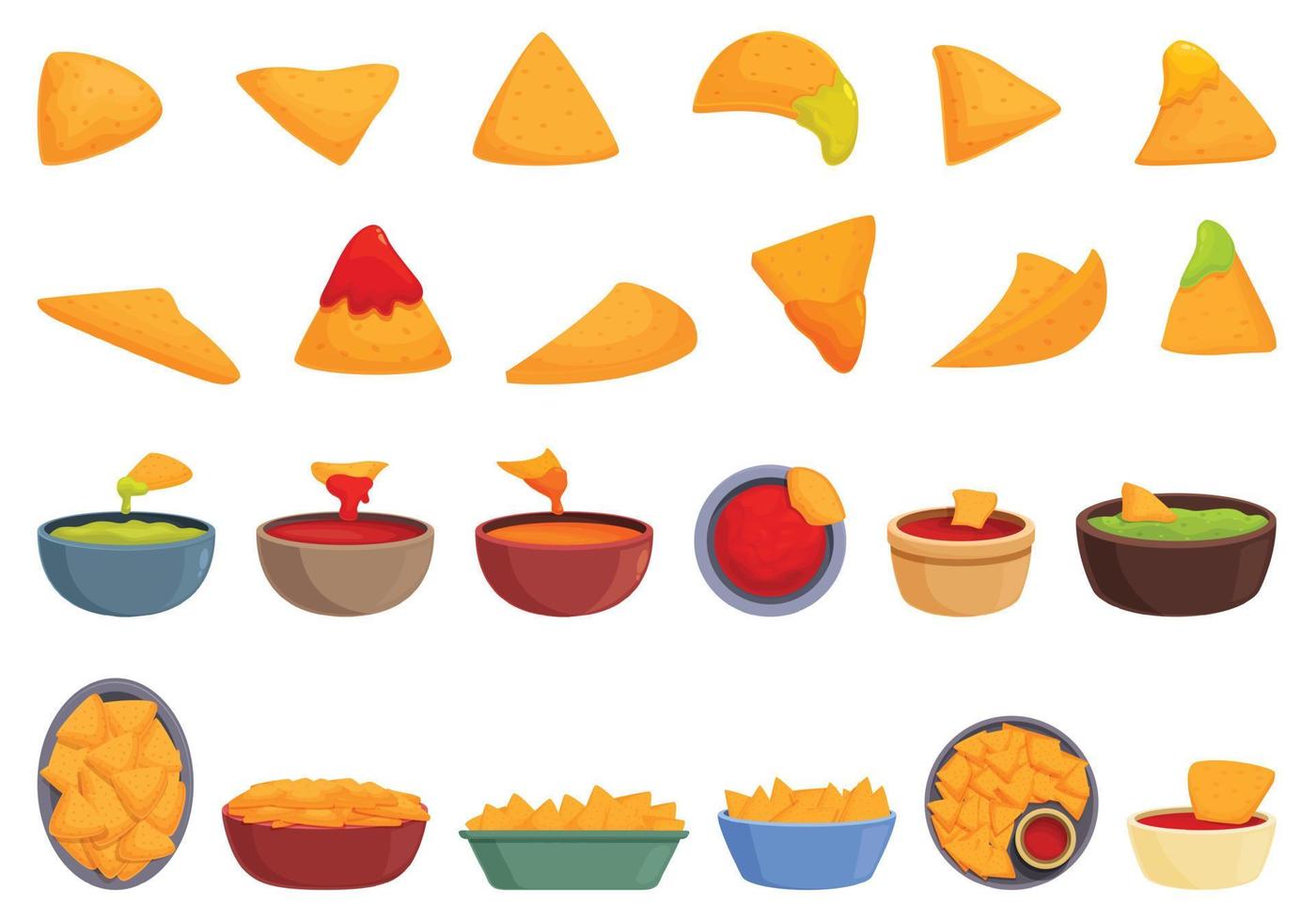 Nachos icons set cartoon vector. Mexican dip vector