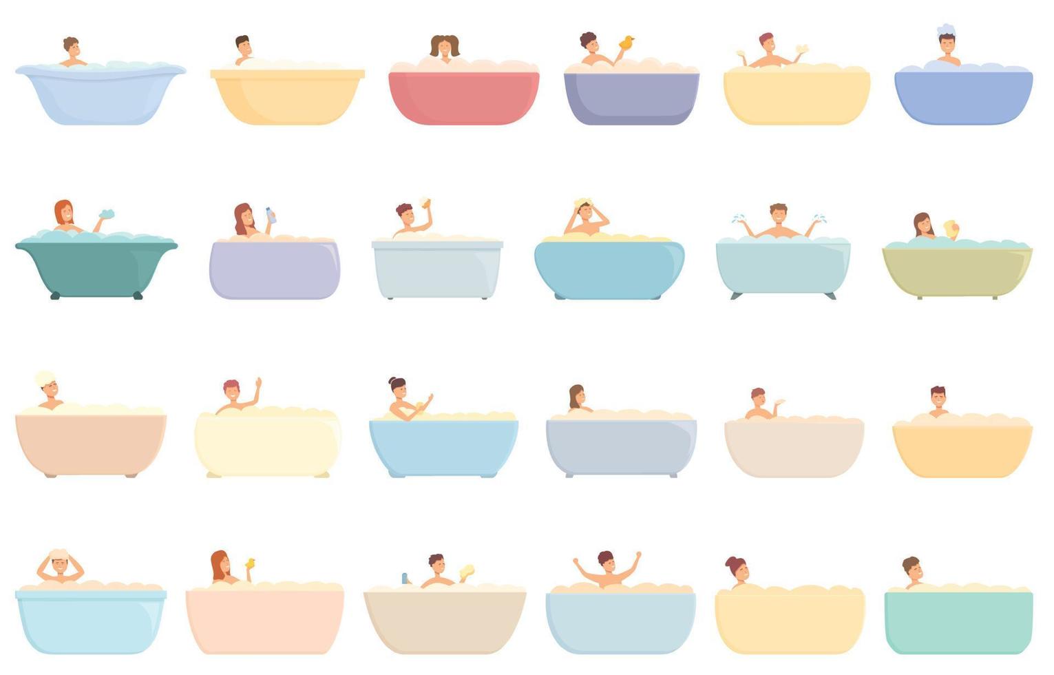 Bathing a baby icons set cartoon vector. Newborn infant vector