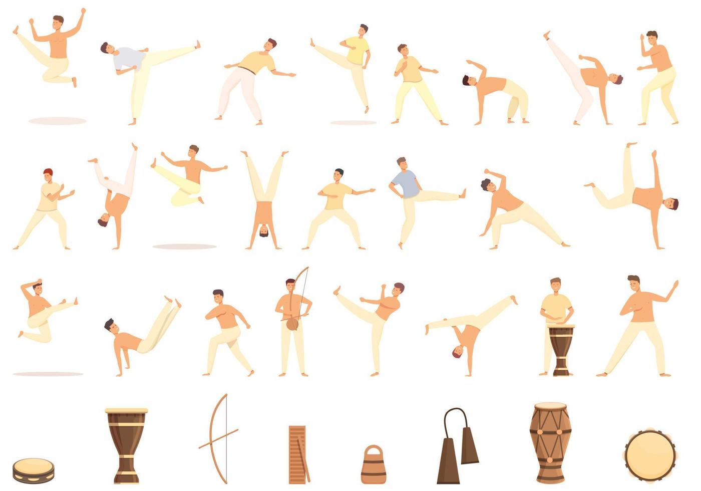 iconos de capoeira establecer vector de dibujos animados. gente acrobatica