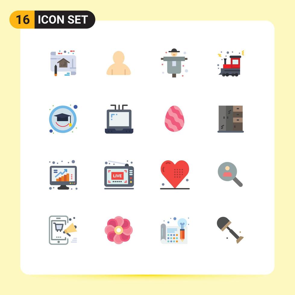 Modern Set of 16 Flat Colors and symbols such as graduation train agriculture holiday christmas Editable Pack of Creative Vector Design Elements
