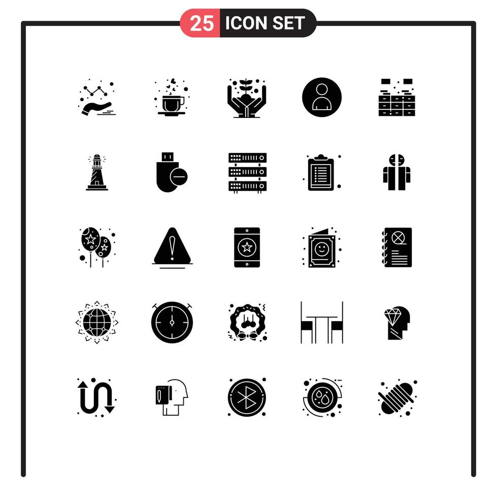 Set of 25 Vector Solid Glyphs on Grid for rack cabinet money bookcase people Editable Vector Design Elements