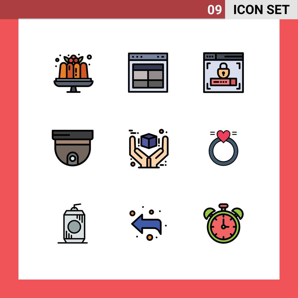 paquete de 9 colores planos de línea de relleno creativos de los mejores elementos de diseño vectorial editables de la cámara de seguridad del sitio web de vigilancia vector