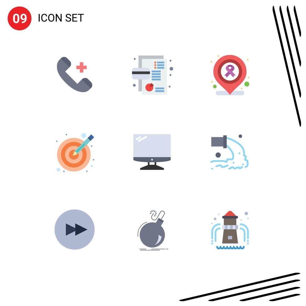 Modern Set of 9 Flat Colors and symbols such as computer target debit illustration medical Editable Vector Design Elements
