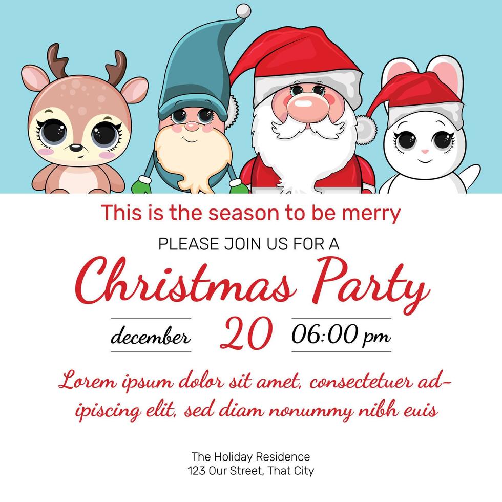 Christmas Party invitation template. Winter holiday illustration with a ...