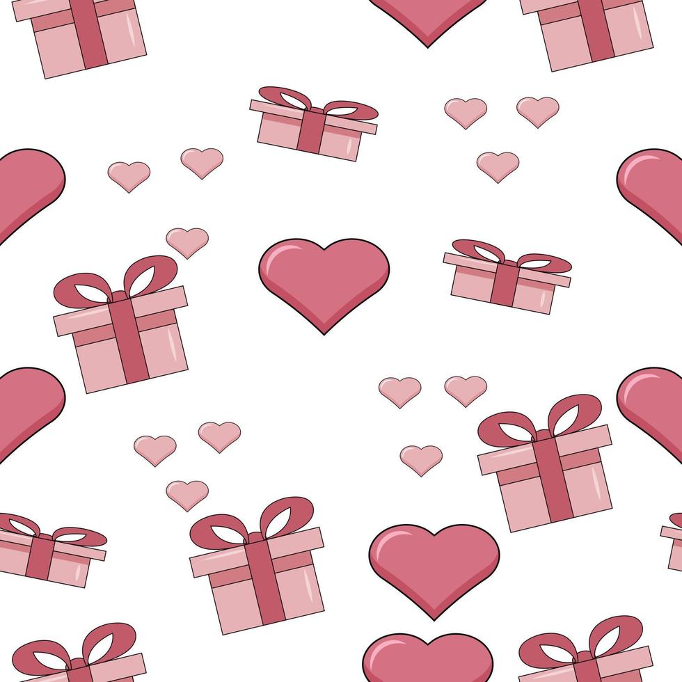Hearts  and gift boxes seamless pattern. Vector red and pink paper symbols of love background for Happy Mother's or Valentine's Day greeting card design