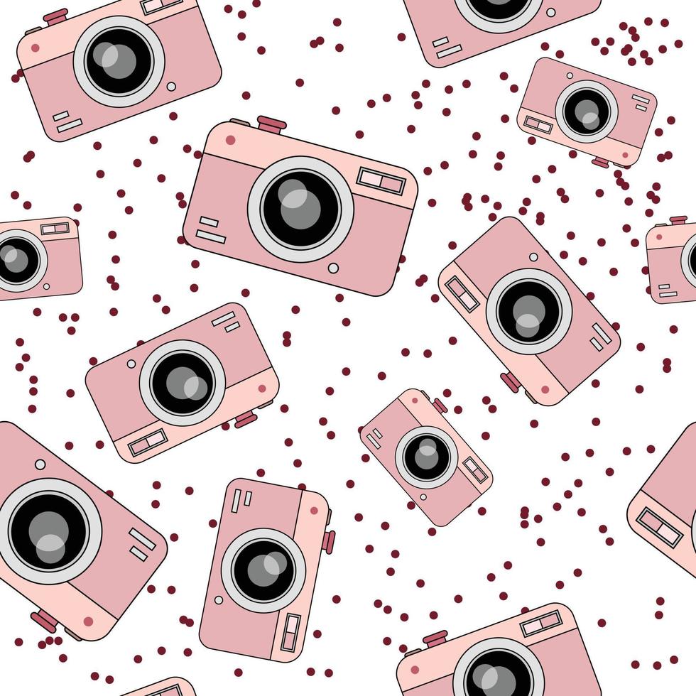 Valentine's day seamless pattern with hand-drawn hearts and cameras vector