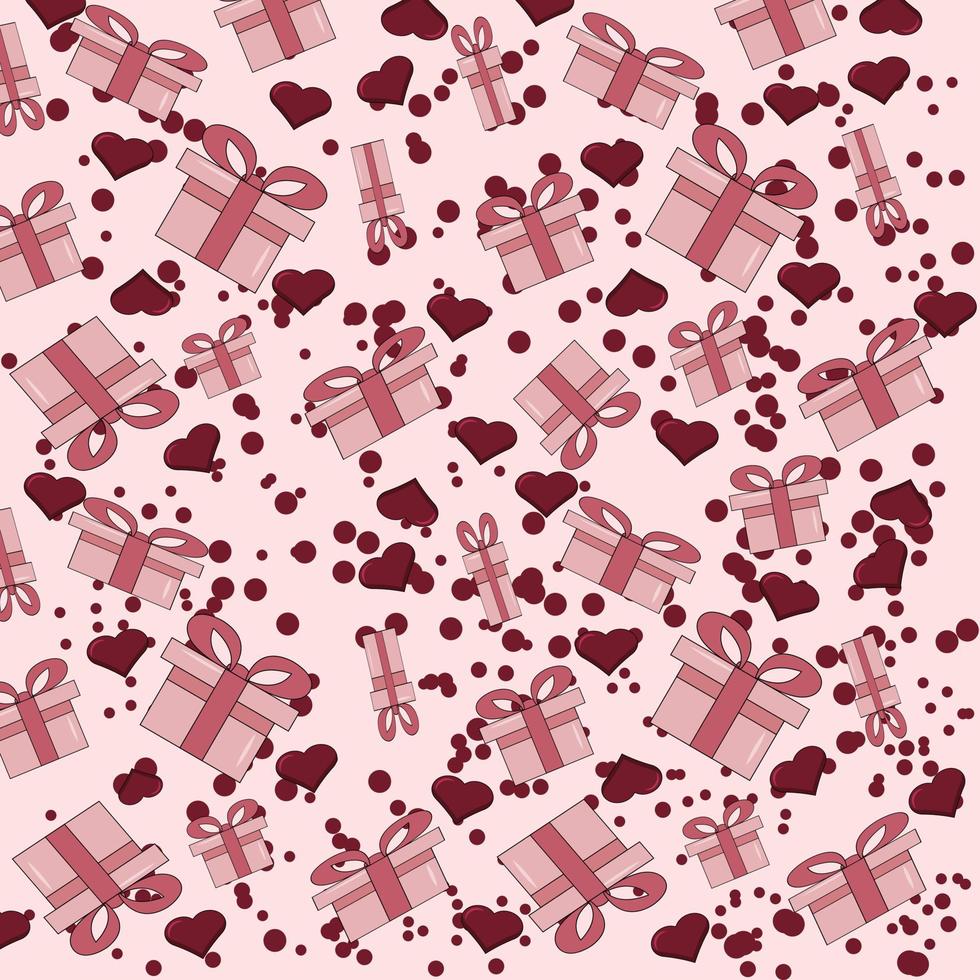 Hearts  and gift boxes seamless pattern. Vector red and pink paper symbols of love background for Happy Mother's or Valentine's Day greeting card design