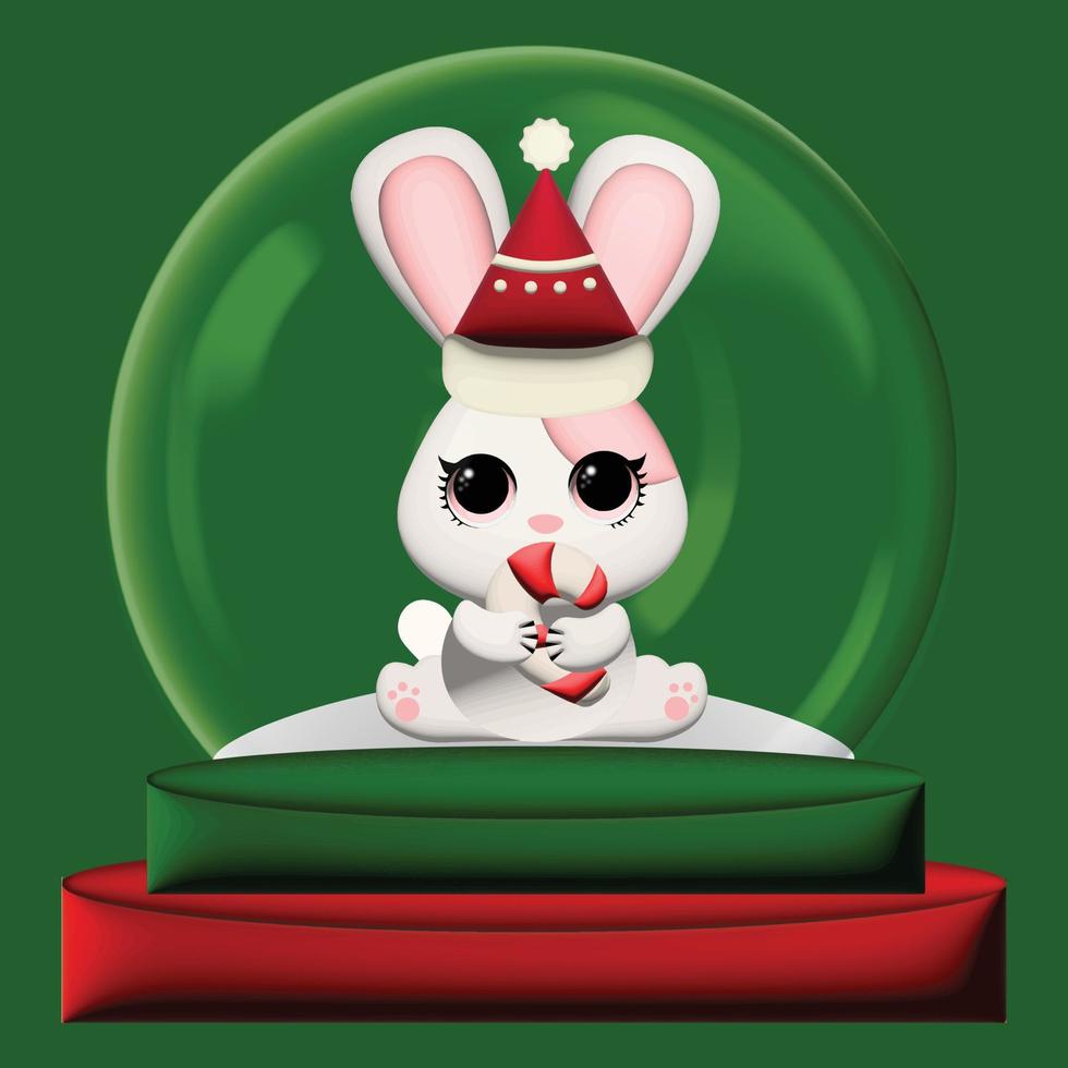 Glass snow wuth cute rabbit vector