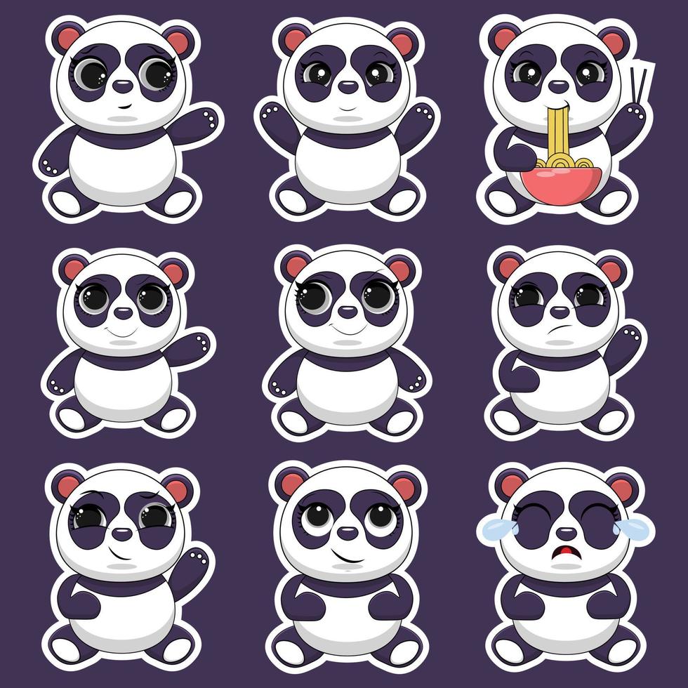 panda con pandacorn, arco iris, globo, ilustración de corazón para pegatina, postal, invitación de cumpleaños vector