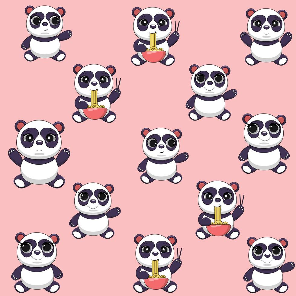 seamless, patrón, de, lindo, caricatura, panda, diseño vector