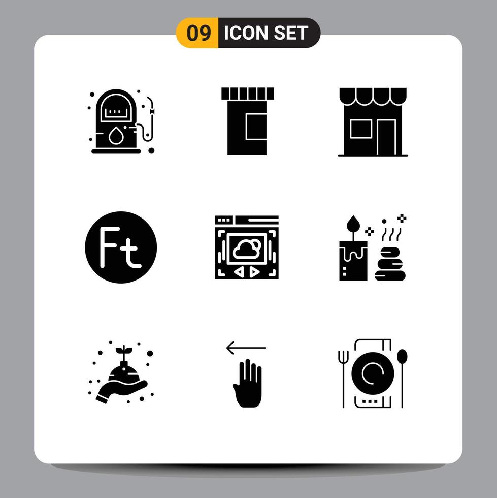 Group of 9 Solid Glyphs Signs and Symbols for website hungary kiosk hungarian currency Editable Vector Design Elements